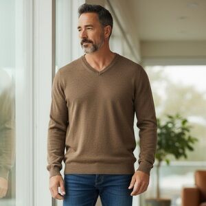 Harry Rosen -Men's Classic V-Neck Sweater in Brown - Size XL